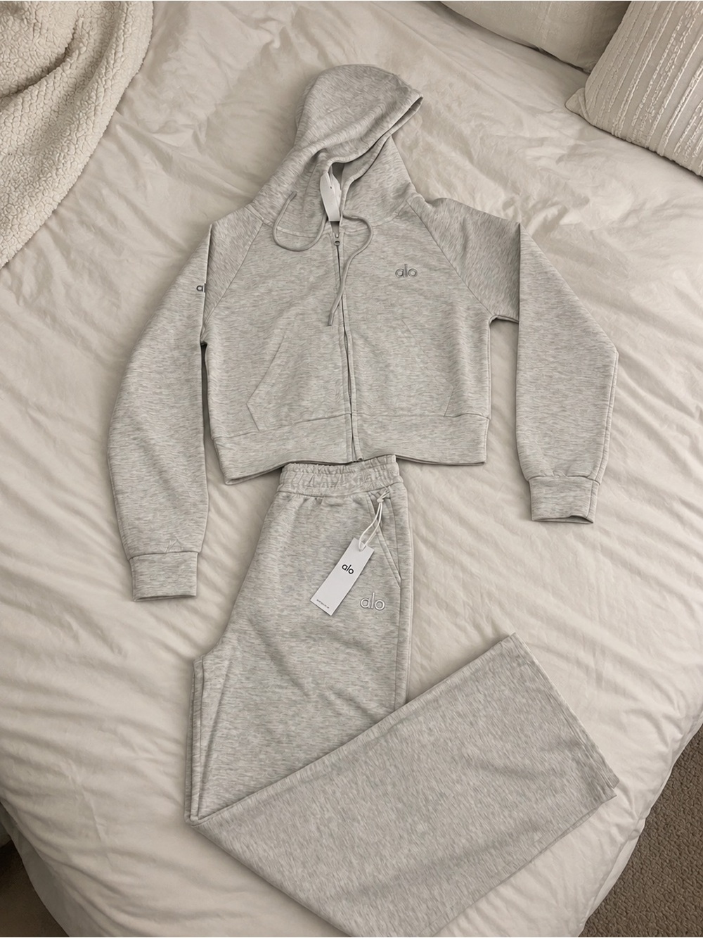 ALO Yoga Light Gray  Zip Hoodie & Jogger Set